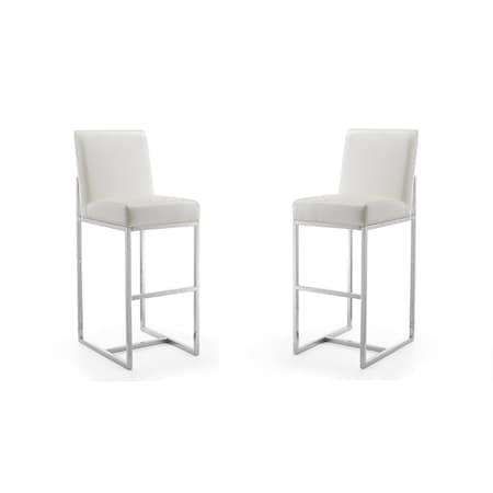 Manhattan Comfort Element 29" Faux Leather Bar Stool in Pearl White and Polished Chrome (Set of 2) 2-BS010-PW